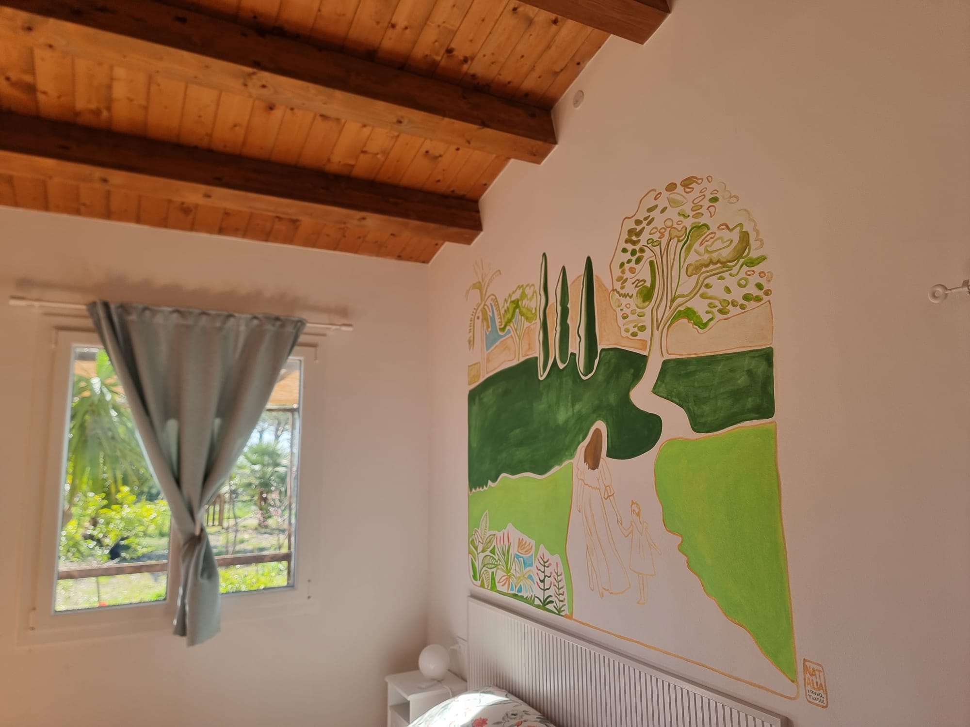 Dettaglio opera di Natalia Resmini - paesaggio toscano con cipressi